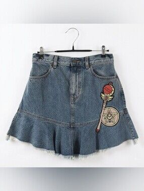 NWT Sailor Moon x GU Japan Anime  Embroidered Denim Skirt 25th Anniv S/63 cm Y2K